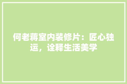何老蒋室内装修片：匠心独运，诠释生活美学 家居装修
