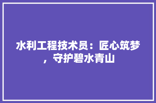 水利工程技术员：匠心筑梦，守护碧水青山