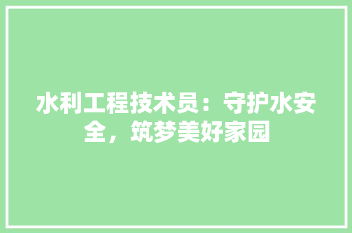 水利工程技术员：守护水安全，筑梦美好家园 室内设计