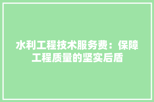 水利工程技术服务费：保障工程质量的坚实后盾 室内设计