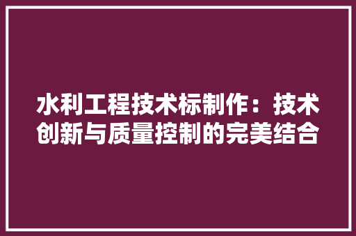 水利工程技术标制作：技术创新与质量控制的完美结合 室内设计