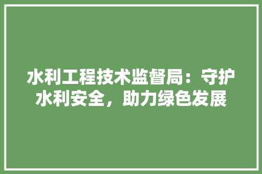 水利工程技术监督局：守护水利安全，助力绿色发展 室内设计