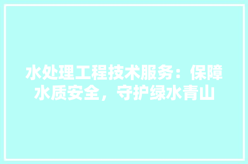 水处理工程技术服务：保障水质安全，守护绿水青山