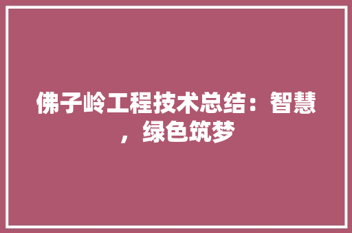 佛子岭工程技术总结：智慧，绿色筑梦 家居装修