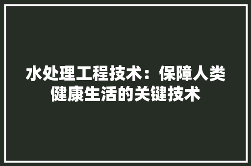 水处理工程技术：保障人类健康生活的关键技术 室内设计