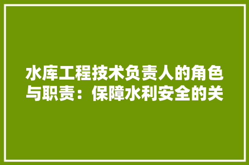 水库工程技术负责人的角色与职责：保障水利安全的关键 室内设计
