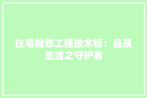 住宅维修工程技术标：品质生活之守护者 家居装修