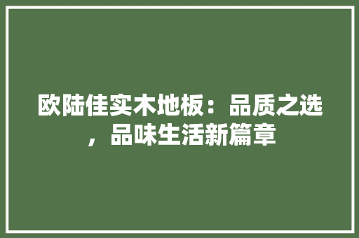 欧陆佳实木地板：品质之选，品味生活新篇章 室内设计
