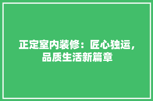 正定室内装修：匠心独运，品质生活新篇章 室内设计