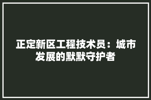 正定新区工程技术员：城市发展的默默守护者