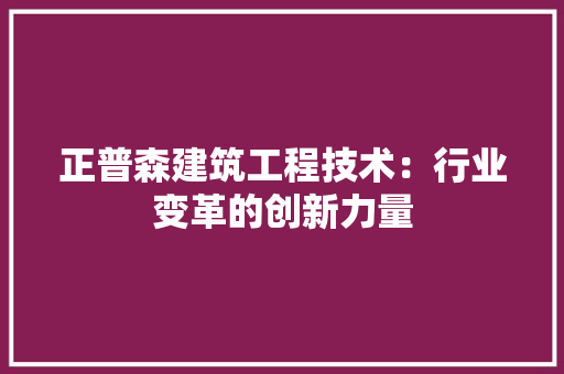 正普森建筑工程技术：行业变革的创新力量