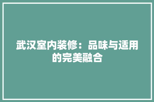 武汉室内装修：品味与适用的完美融合 室内设计