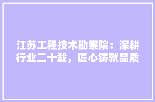 江苏工程技术勘察院：深耕行业二十载，匠心铸就品质工程