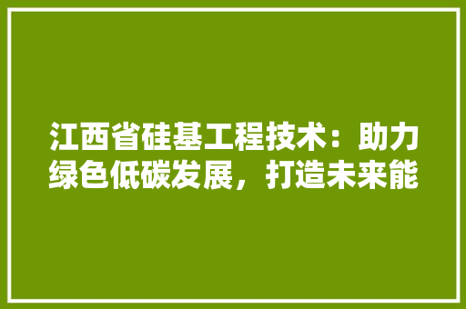 江西省硅基工程技术：助力绿色低碳发展，打造未来能源新引擎 室内设计