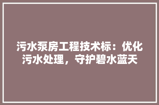 污水泵房工程技术标：优化污水处理，守护碧水蓝天