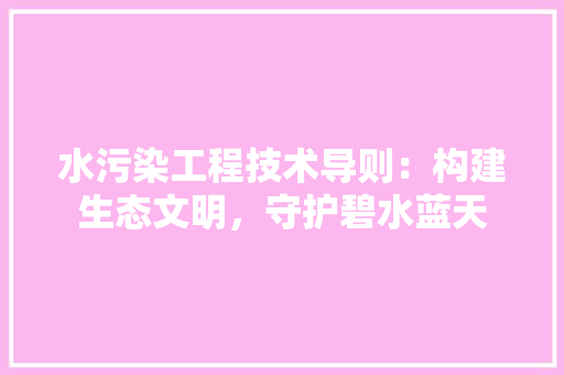 水污染工程技术导则：构建生态文明，守护碧水蓝天