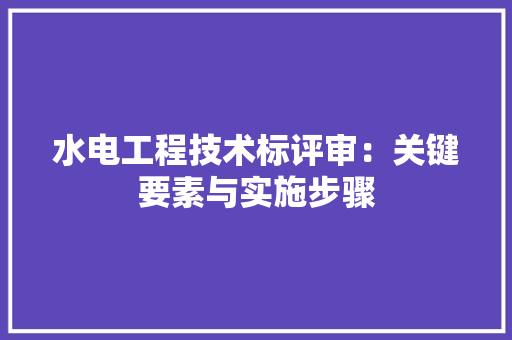 水电工程技术标评审：关键要素与实施步骤