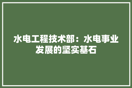 水电工程技术部：水电事业发展的坚实基石 室内设计
