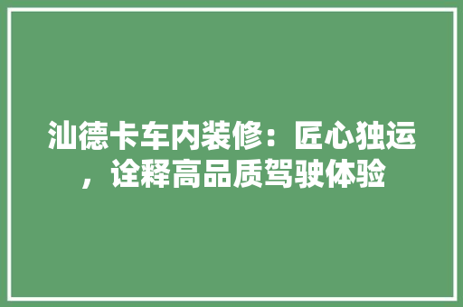 汕德卡车内装修：匠心独运，诠释高品质驾驶体验 室内设计