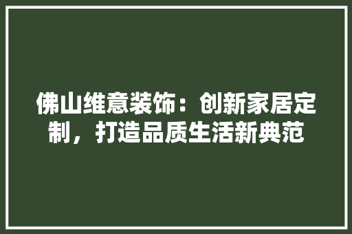 佛山维意装饰：创新家居定制，打造品质生活新典范 家居装修