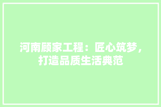 河南顾家工程：匠心筑梦，打造品质生活典范 室内设计