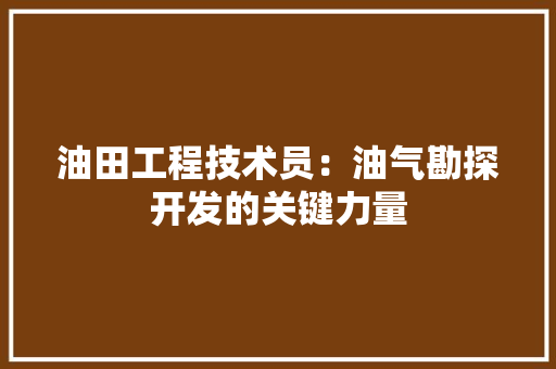 油田工程技术员：油气勘探开发的关键力量