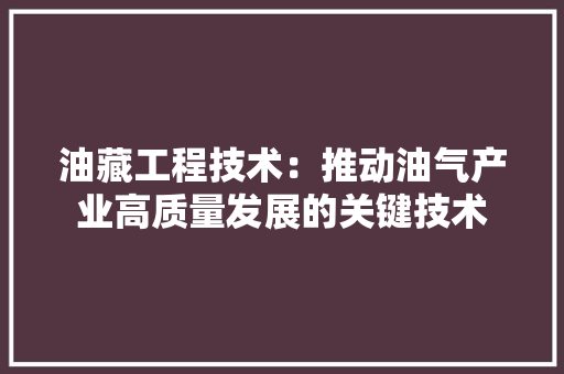 油藏工程技术:推动油气产业高质量发展的关键技术