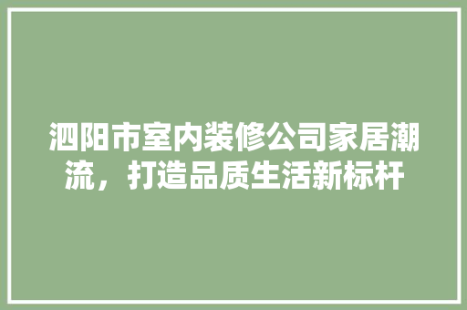 泗阳市室内装修公司家居潮流，打造品质生活新标杆