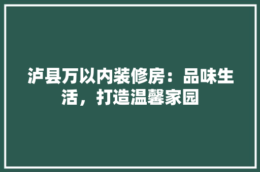 泸县万以内装修房：品味生活，打造温馨家园 室内设计