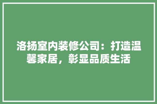 洛扬室内装修公司：打造温馨家居，彰显品质生活 室内设计