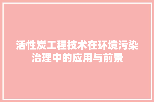 活性炭工程技术在环境污染治理中的应用与前景
