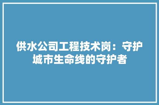 供水公司工程技术岗：守护城市生命线的守护者 家居装修