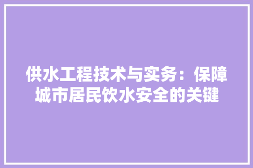 供水工程技术与实务：保障城市居民饮水安全的关键 家居装修