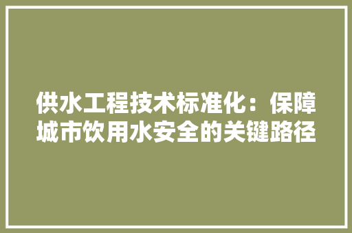 供水工程技术标准化：保障城市饮用水安全的关键路径 家居装修