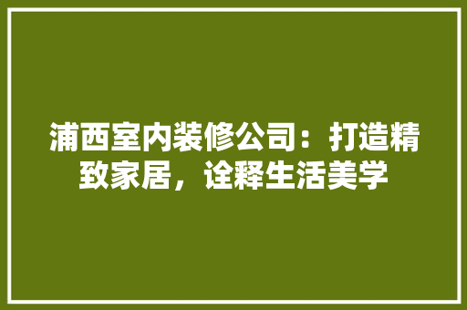 浦西室内装修公司：打造精致家居，诠释生活美学 室内设计