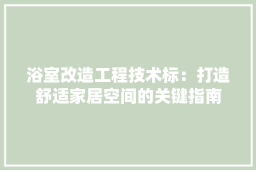 浴室改造工程技术标：打造舒适家居空间的关键指南