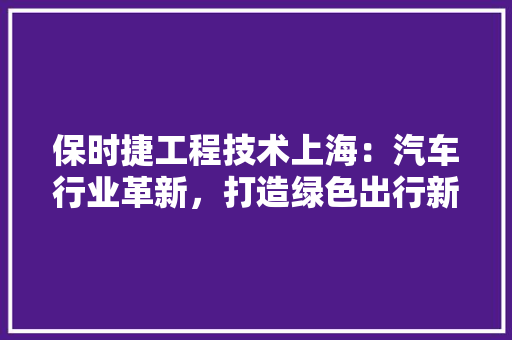 保时捷工程技术上海：汽车行业革新，打造绿色出行新典范