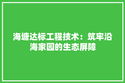 海塘达标工程技术：筑牢沿海家园的生态屏障 室内设计