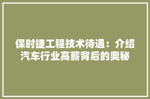 保时捷工程技术待遇：介绍汽车行业高薪背后的奥秘