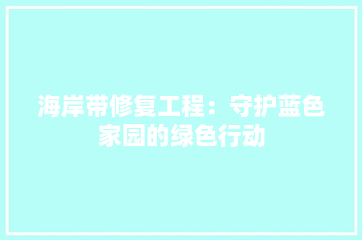 海岸带修复工程：守护蓝色家园的绿色行动