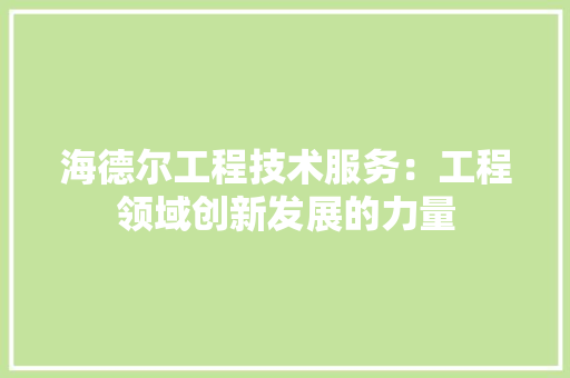 海德尔工程技术服务：工程领域创新发展的力量