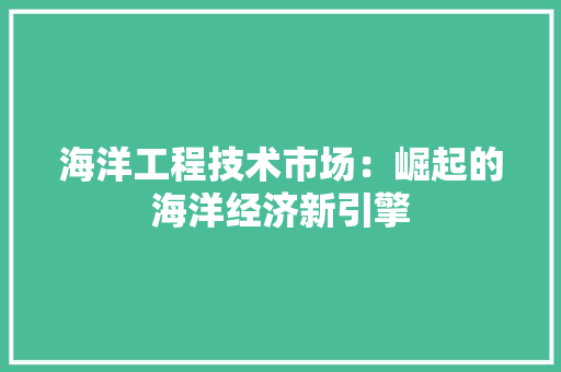 海洋工程技术市场：崛起的海洋经济新引擎