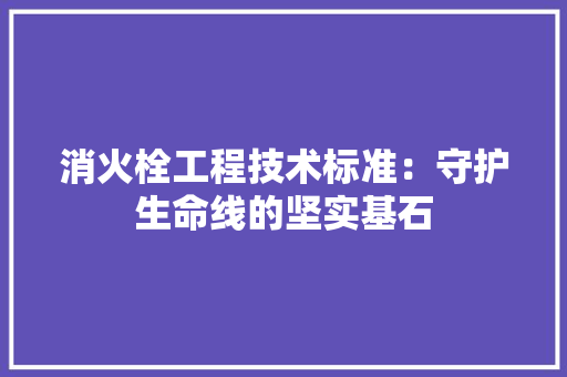 消火栓工程技术标准：守护生命线的坚实基石