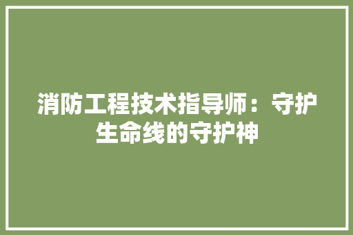 消防工程技术指导师：守护生命线的守护神