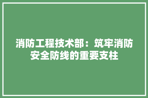 消防工程技术部：筑牢消防安全防线的重要支柱 室内设计
