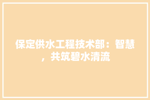 保定供水工程技术部：智慧，共筑碧水清流 家居装修