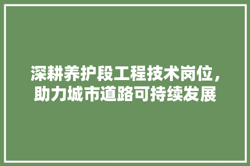 深耕养护段工程技术岗位，助力城市道路可持续发展 室内设计