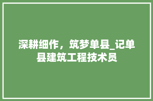 深耕细作，筑梦单县_记单县建筑工程技术员