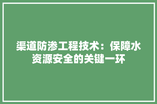 渠道防渗工程技术：保障水资源安全的关键一环