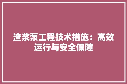 渣浆泵工程技术措施：高效运行与安全保障